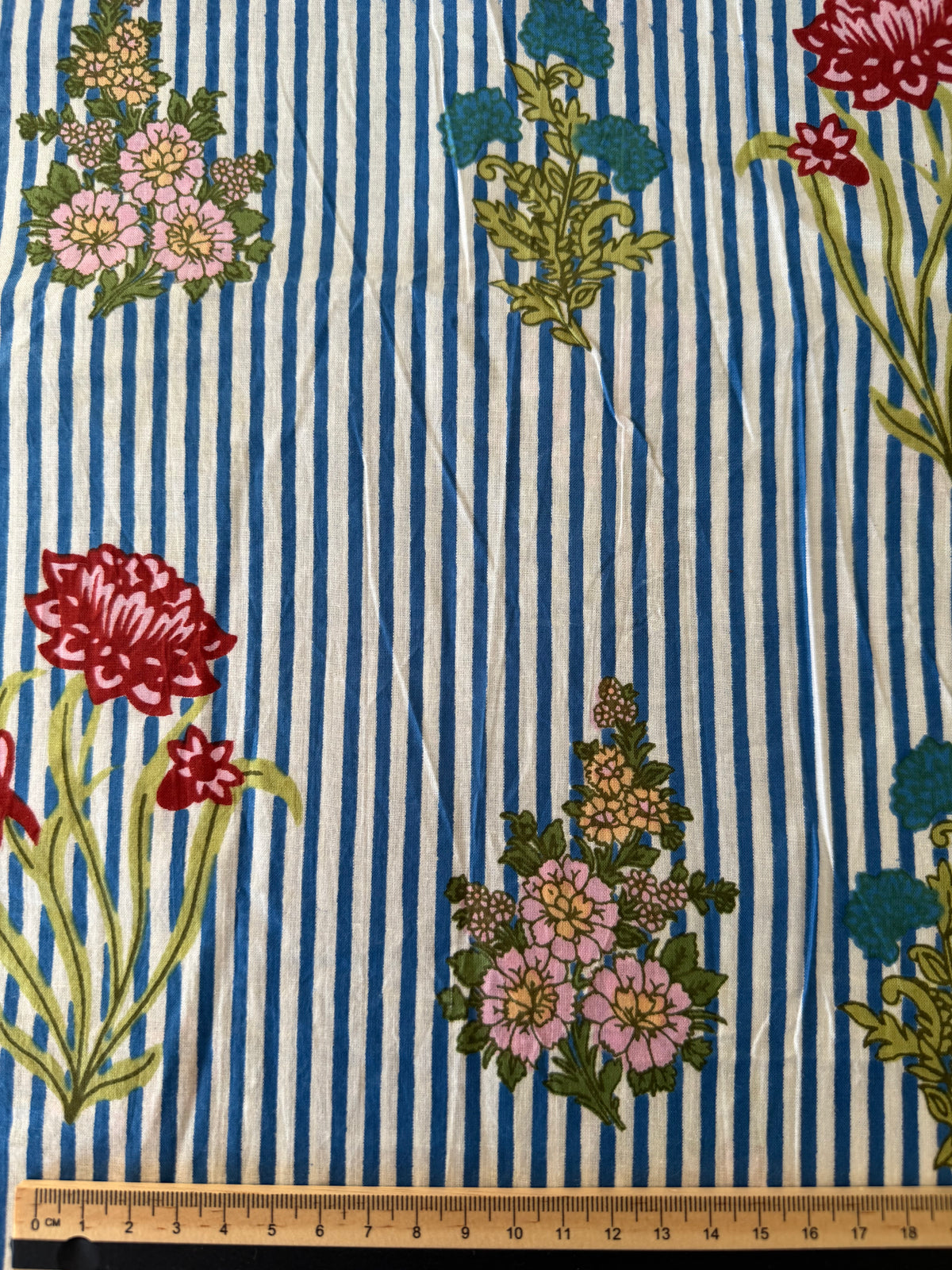 100% Cotton Fabric – Navy Stripe With Floral