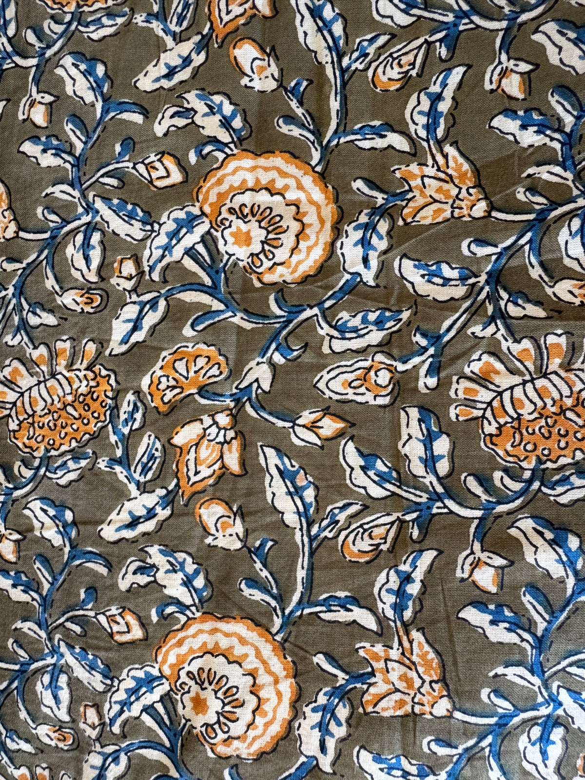 100% Cotton Fabric – Olive Green Floral
