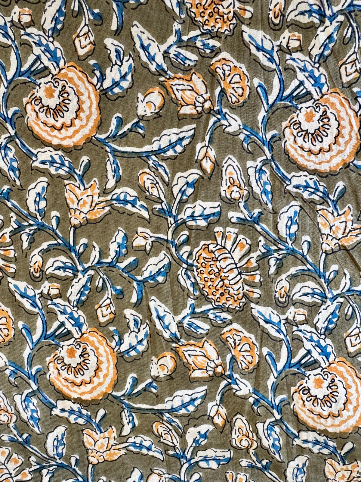 100% Cotton Fabric – Olive Green Floral