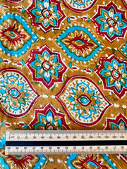 100% Cotton Fabric – Orange With Turquoise & Red Pattern