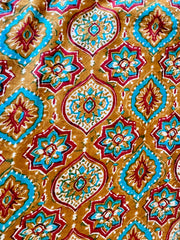 100% Cotton Fabric – Orange With Turquoise & Red Pattern