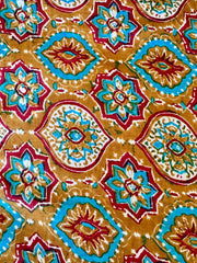 100% Cotton Fabric – Orange With Turquoise & Red Pattern