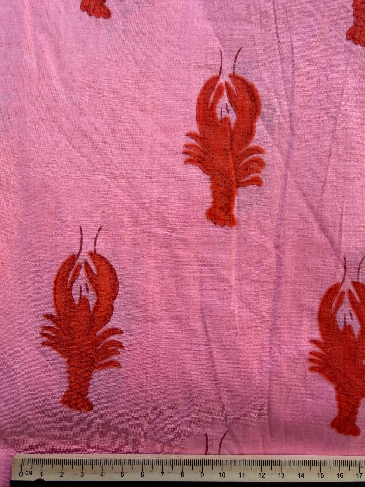 100% Cotton Fabric – Pink With Red Lobster