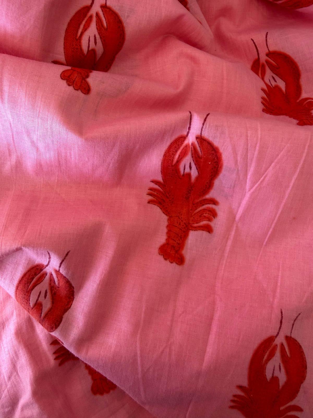 100% Cotton Fabric – Pink With Red Lobster