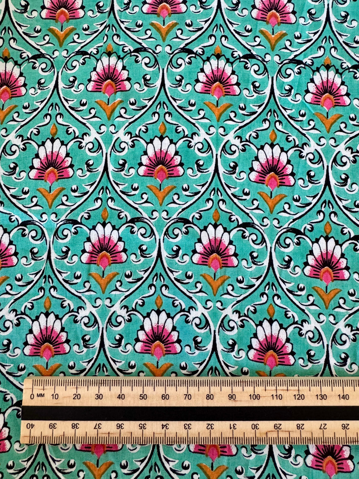 100% Cotton Fabric – Teal & Pink Floral
