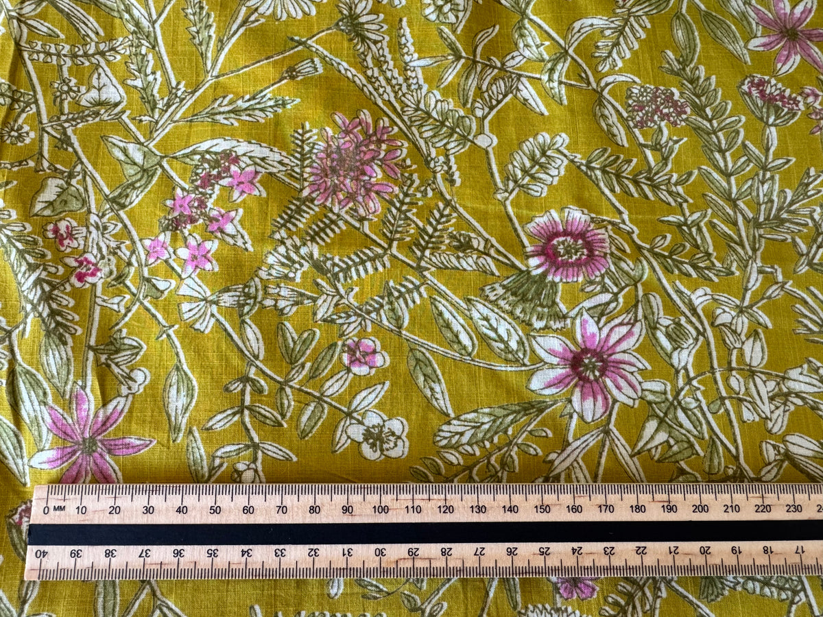 100% Cotton Fabric – Yellow & Mauve Floral