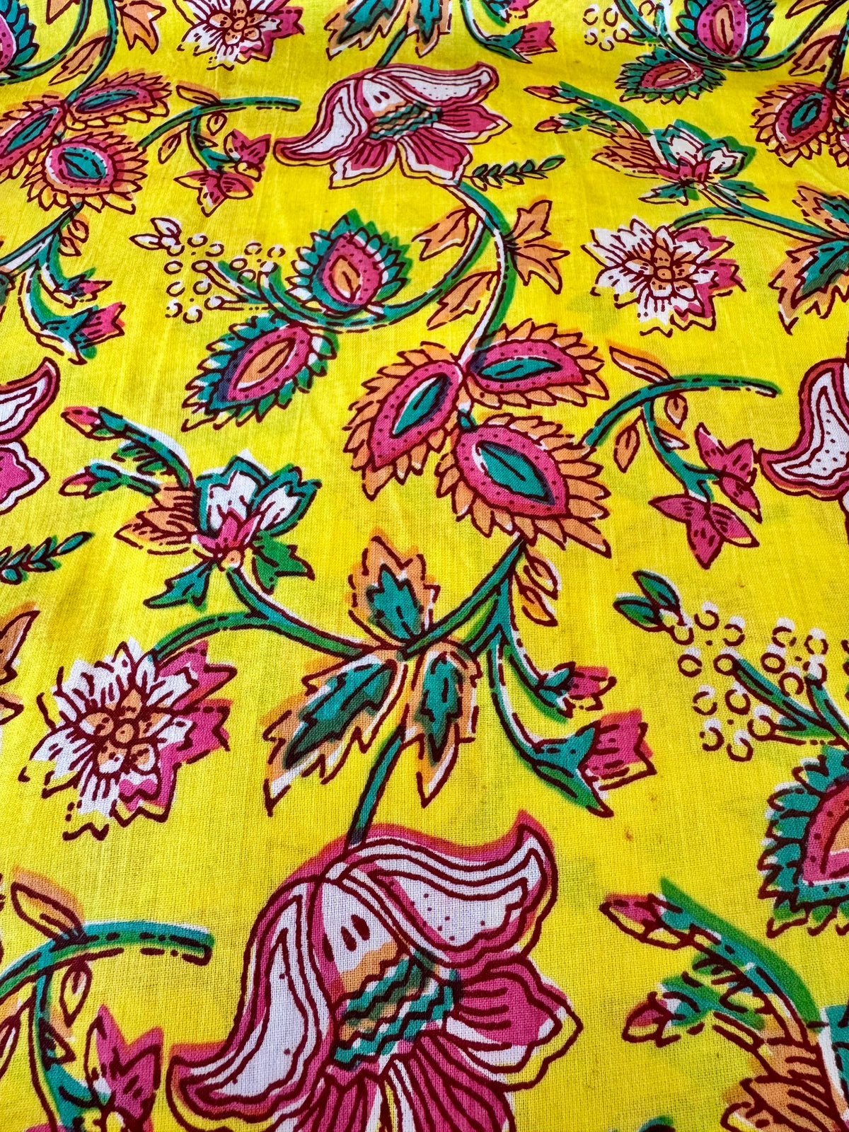 100% Cotton Fabric – Yellow With Pink Floral