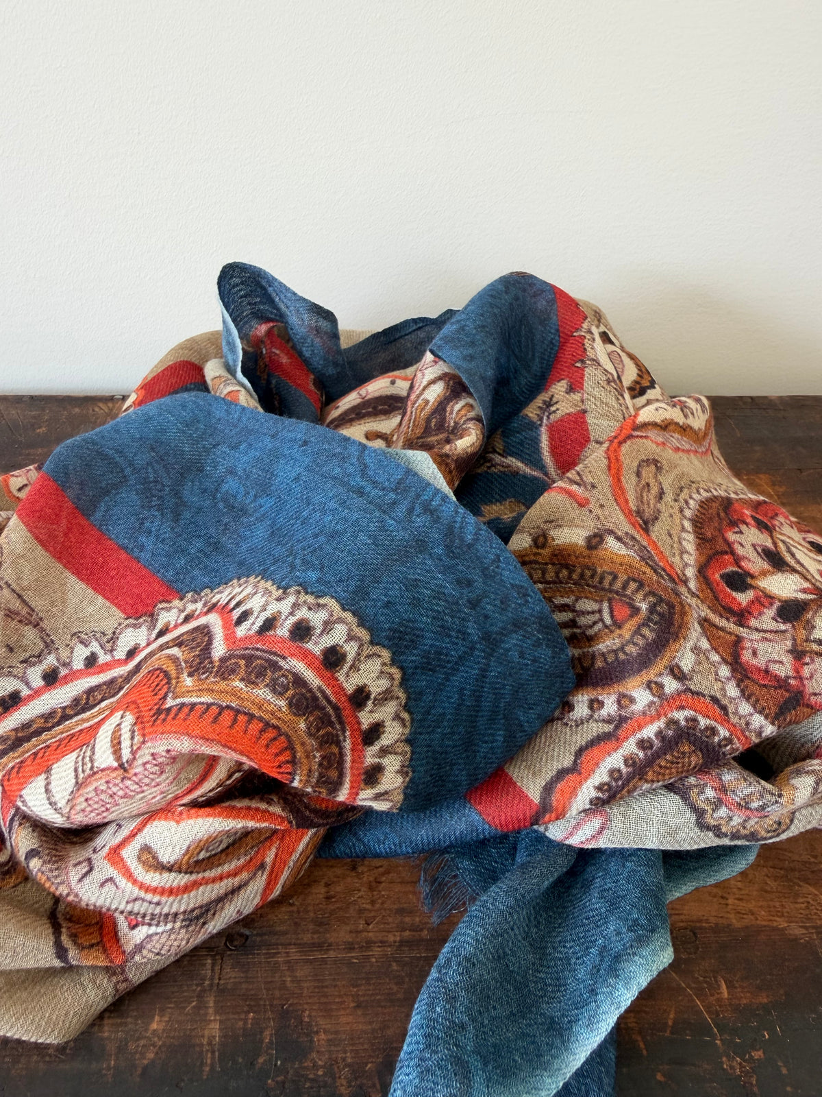 100% Fine Merino Wool Scarves – Blue & Brown