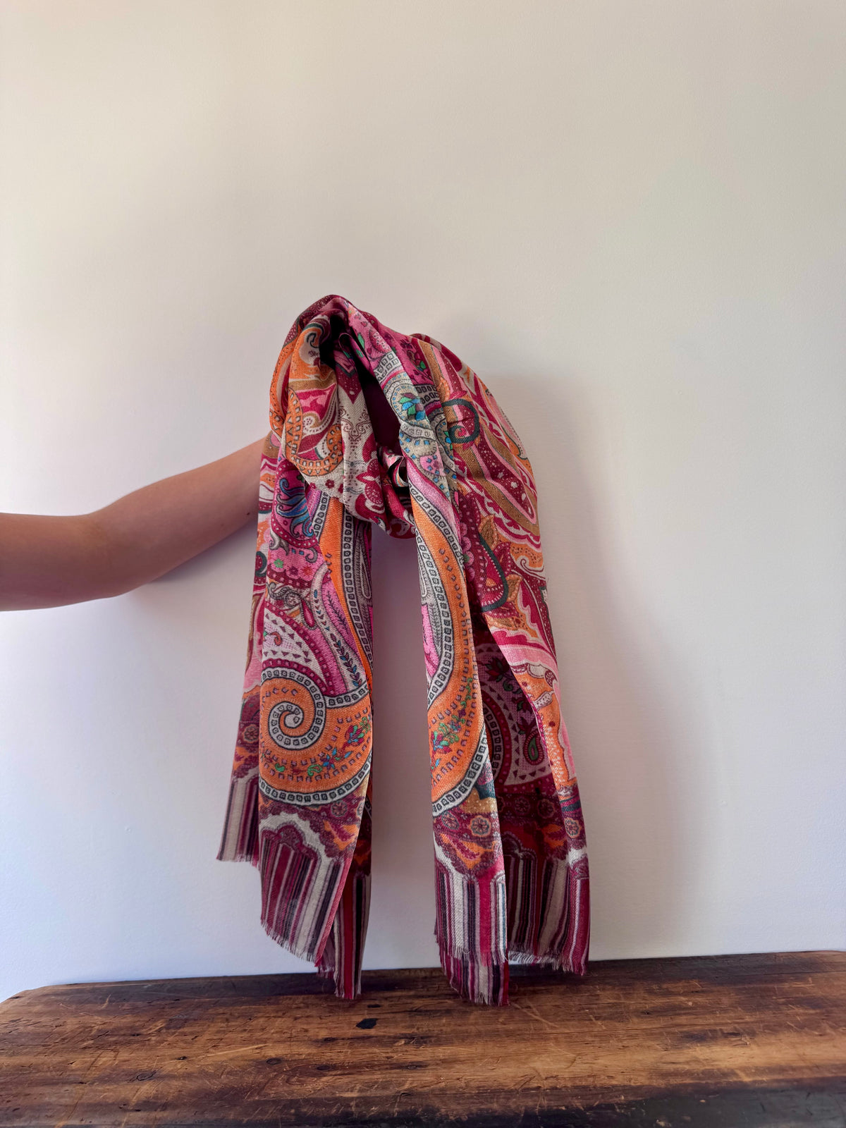 100% Fine Merino Wool Scarves – Orange & Red Paisley