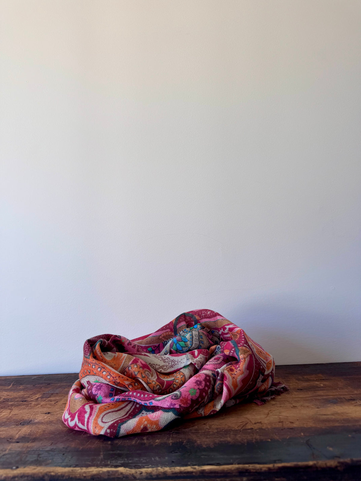 100% Fine Merino Wool Scarves – Orange & Red Paisley