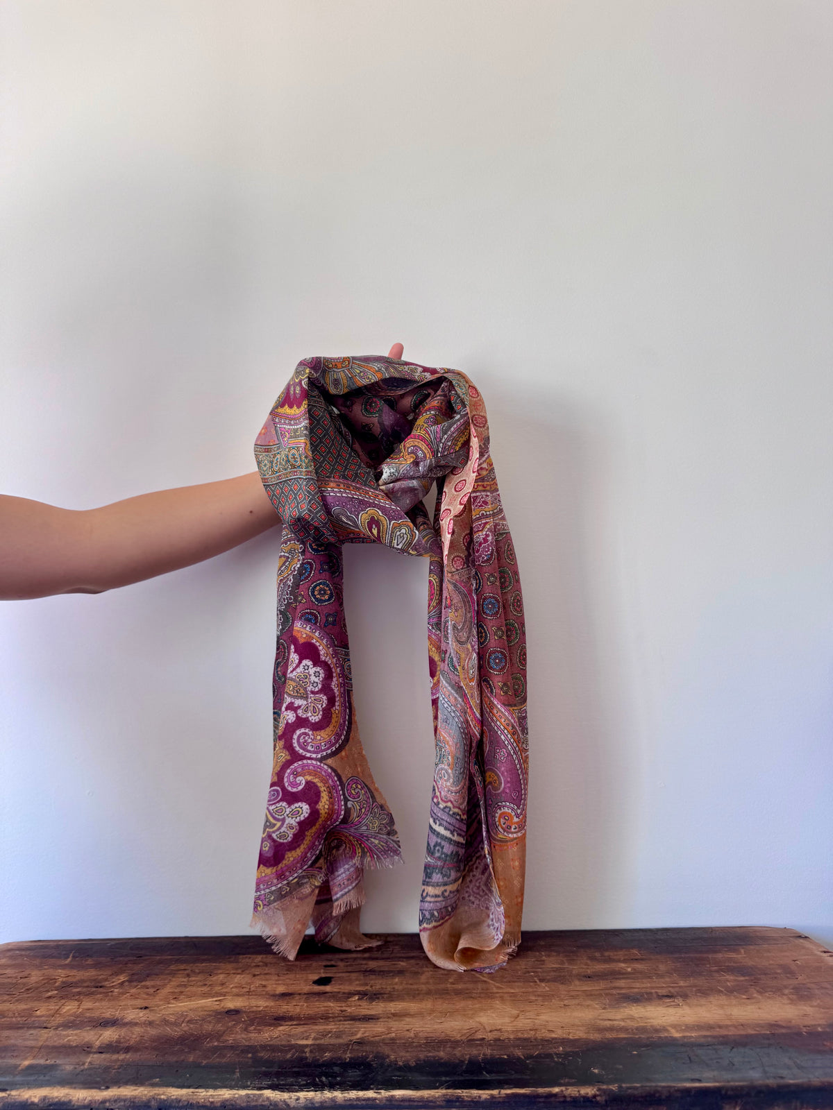 100% Fine Merino Wool Scarves – Orange & Red Paisley