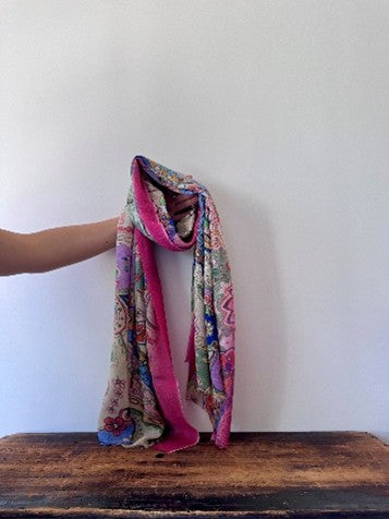 100% Fine Merino Wool Scarves – Pink & Blue Paisley