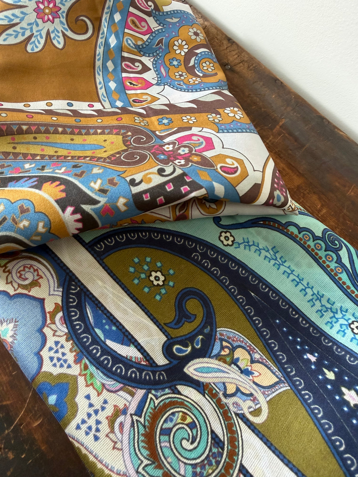 100% Silk Scarves – Blue & Brown Paisley Pattern