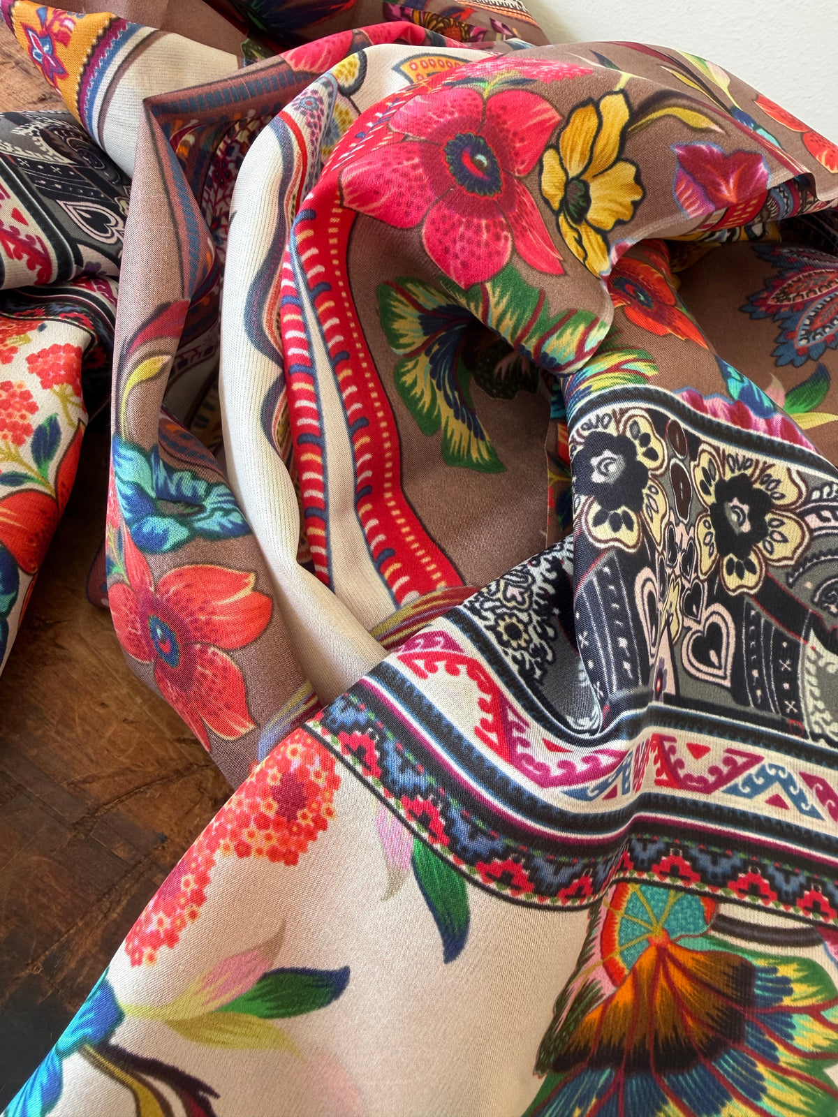 100% Silk Scarves – Brown & Yellow