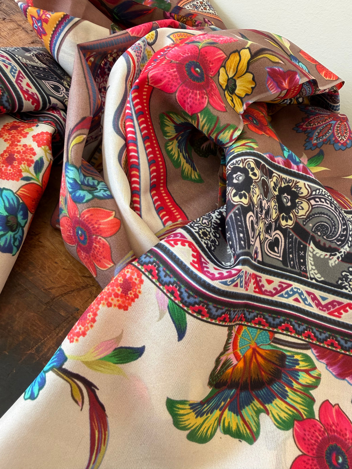 100% Silk Scarves – Brown & Yellow