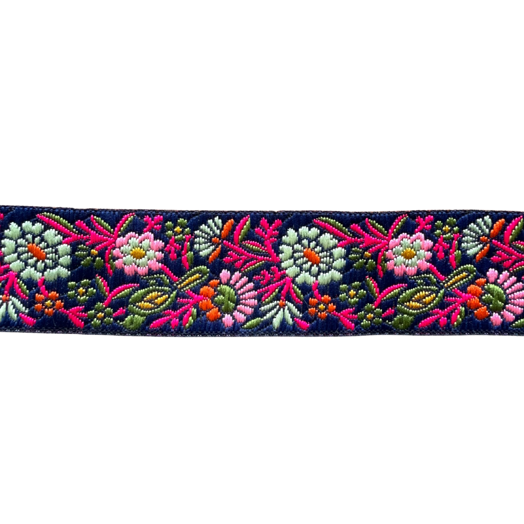 Ribbon – Dark Blue Pink Flowers