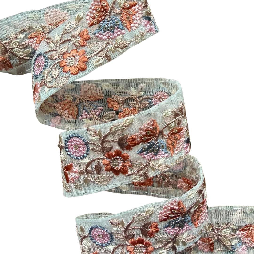 Ribbon – White & Brown Flowers
