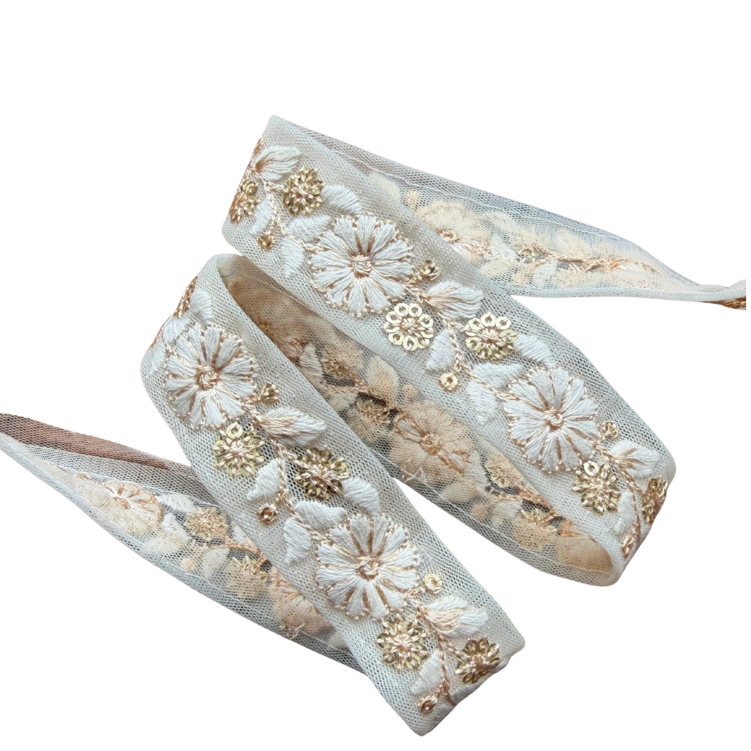 Cream Ribbon With Cream & Gold Floral