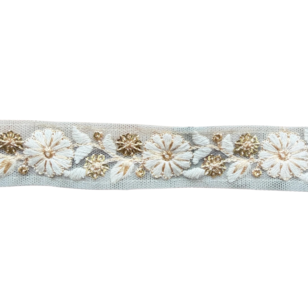 Cream Ribbon With Cream & Gold Floral