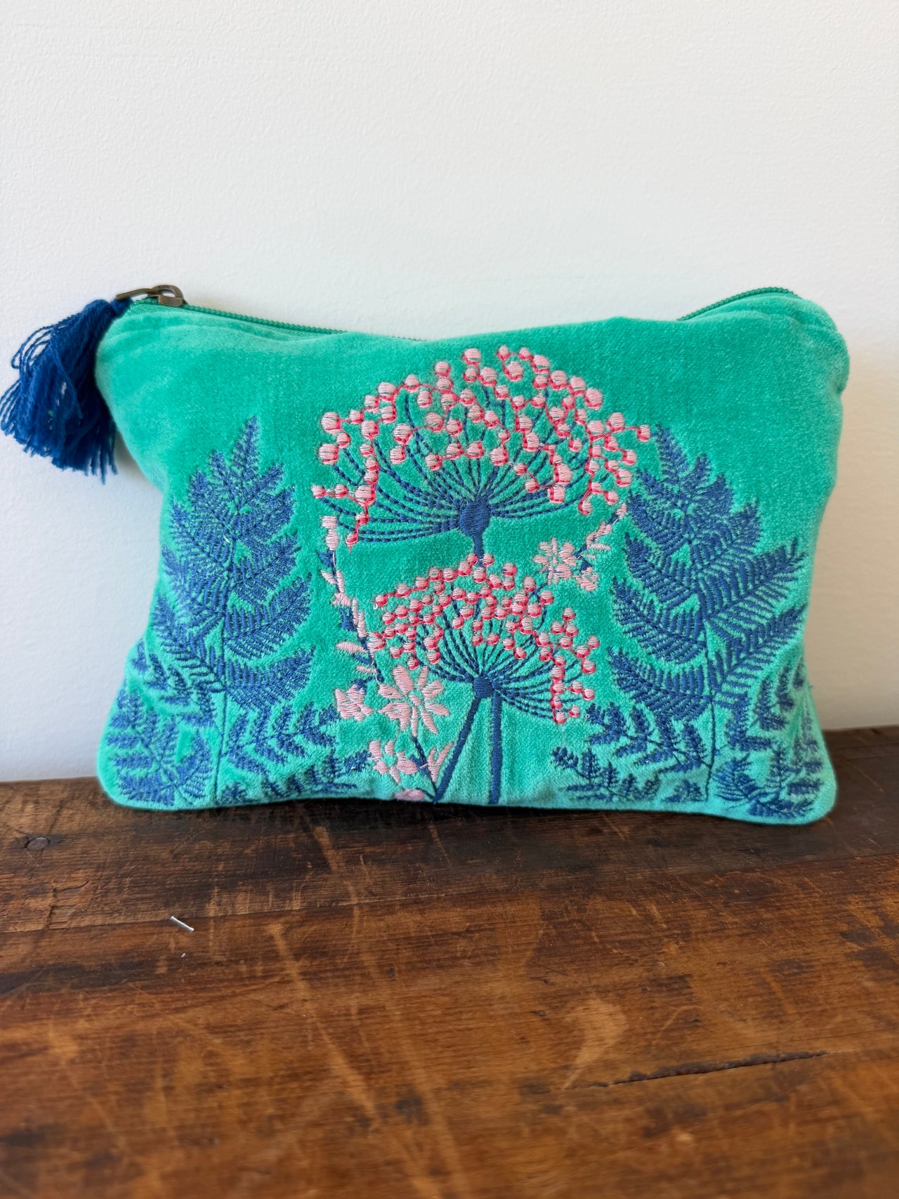 Medium Velvet Purse - Turquoise Floral