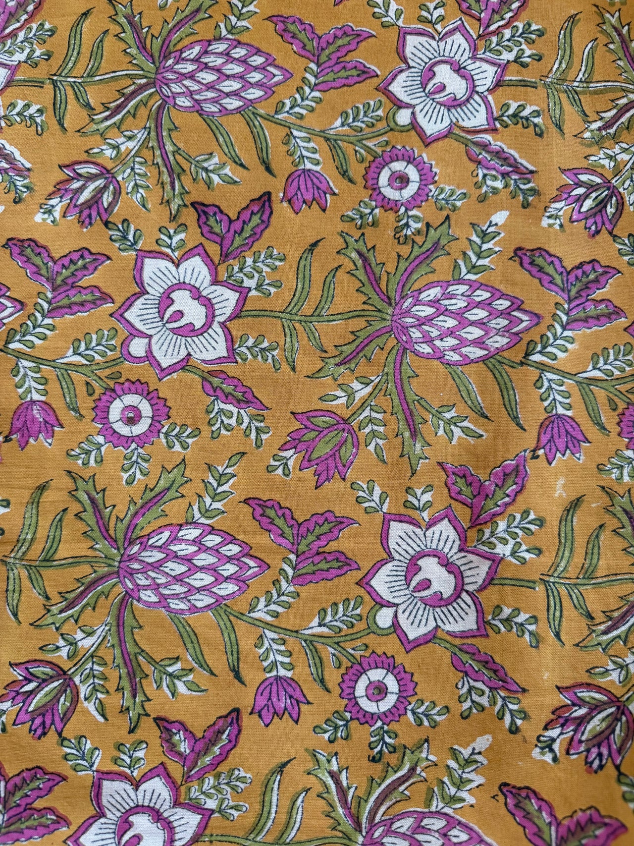 Block Print Cotton Fabric - Mustard Floral