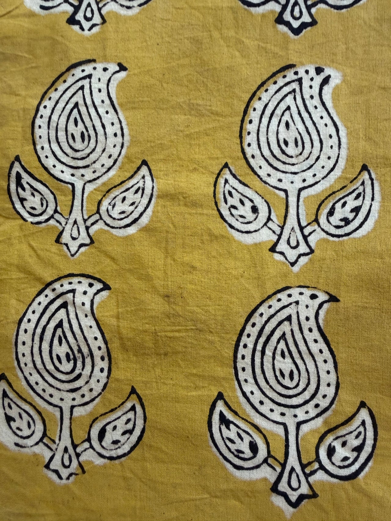Block Print Cotton Fabric - Mustard Paisley