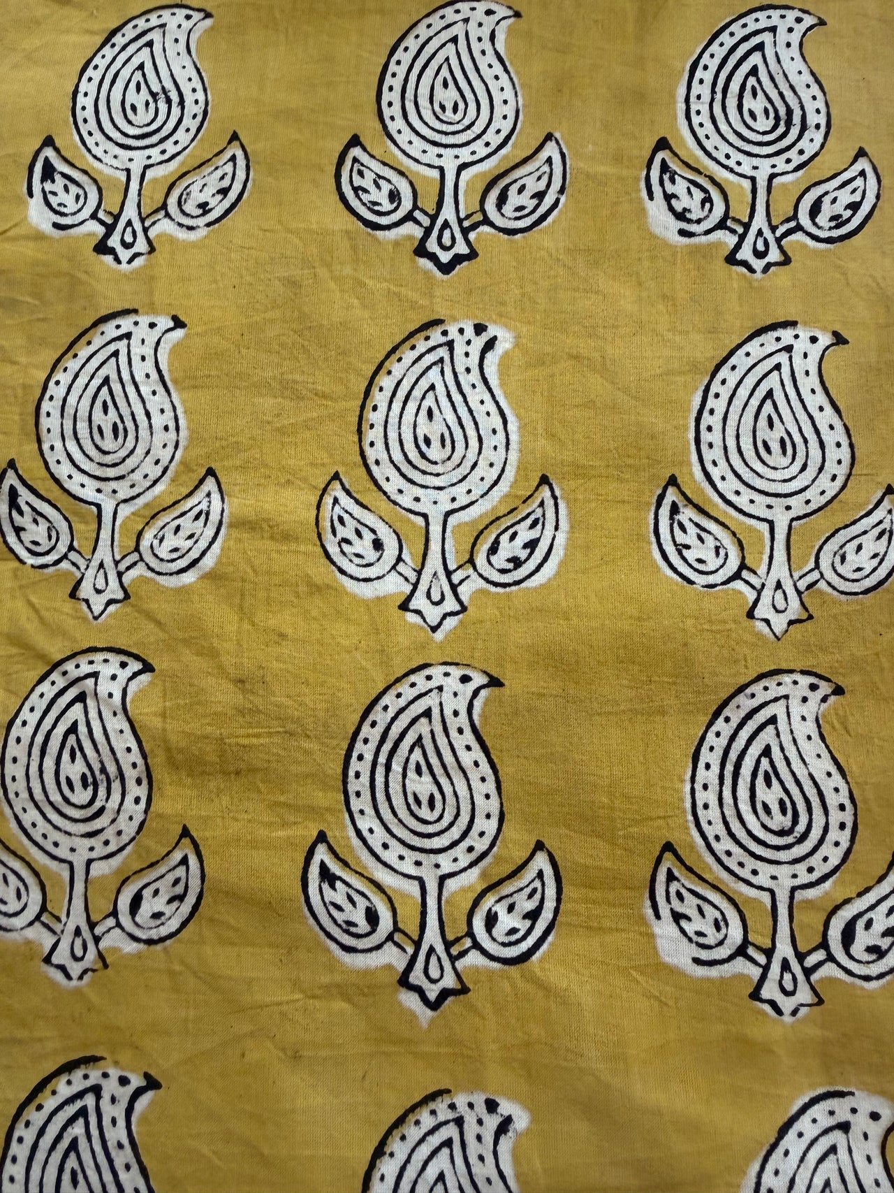 Block Print Cotton Fabric - Mustard Paisley