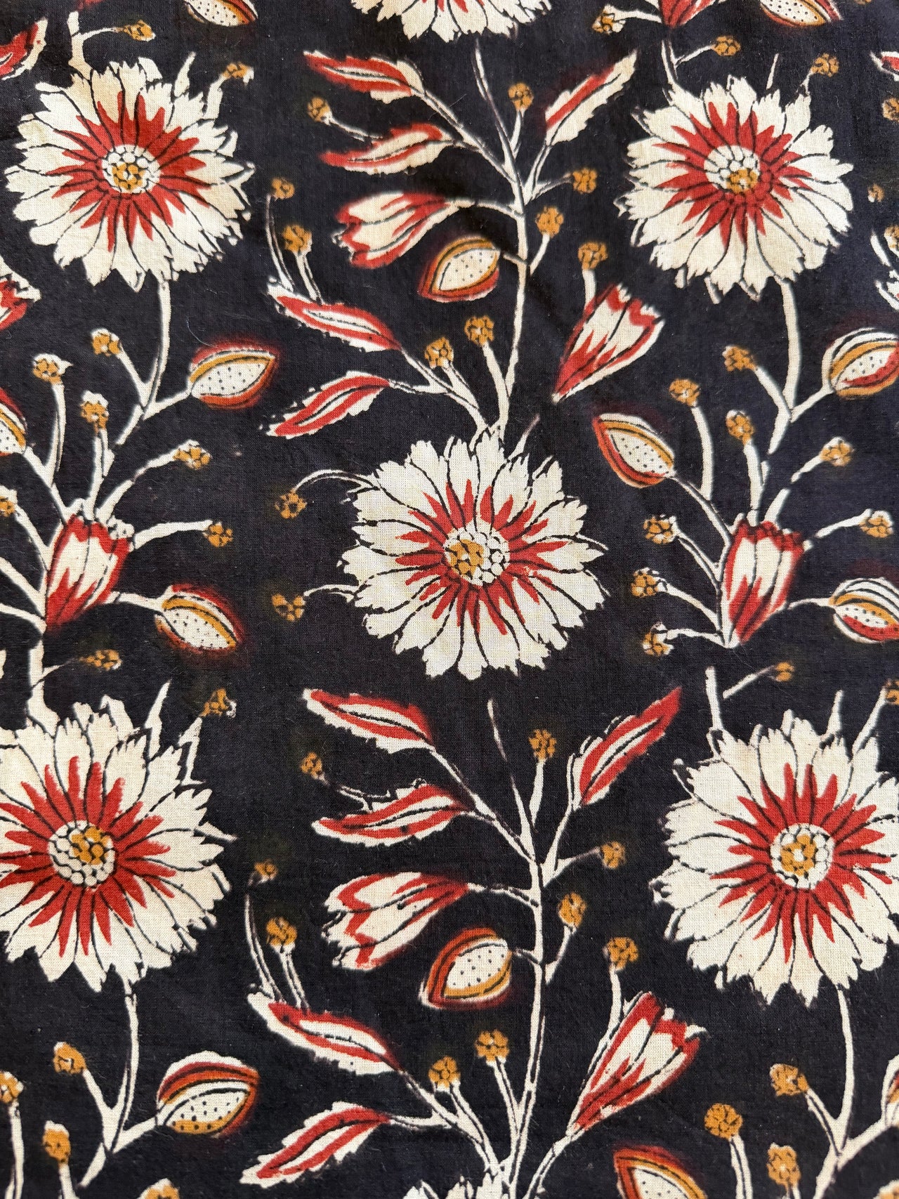 Block Print Cotton Fabric - Black Rust Floral