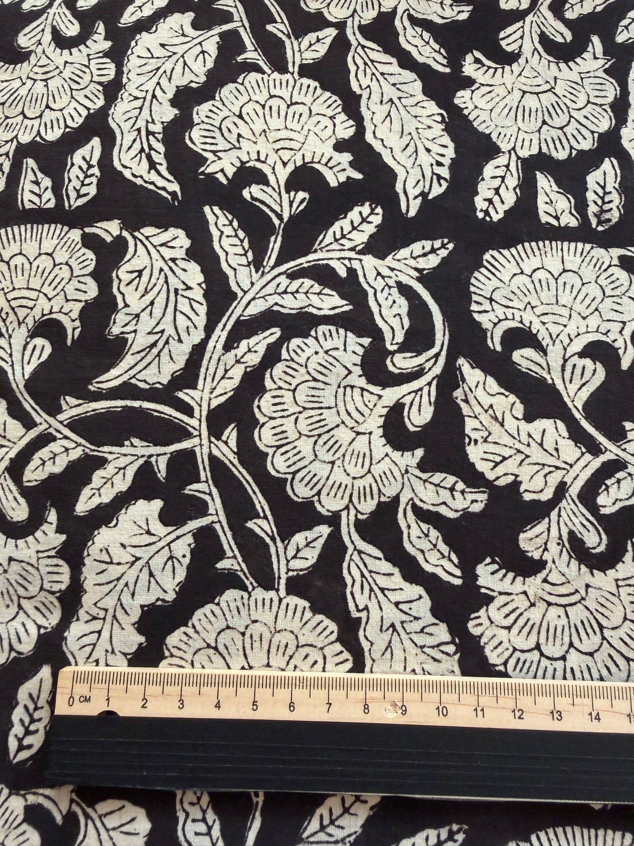 Block Print Cotton Fabric - Large Black Print