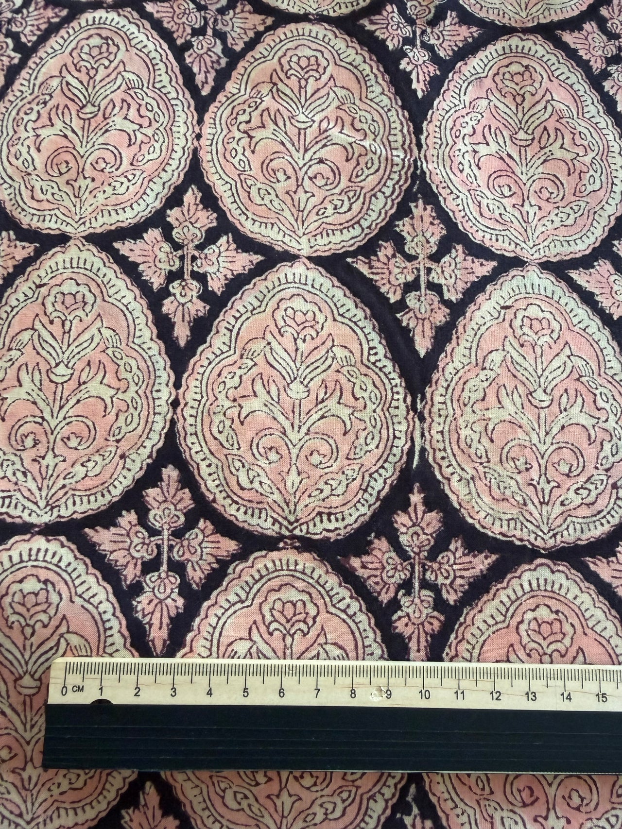 Block Print Cotton Fabric - Black & Pink Paisley