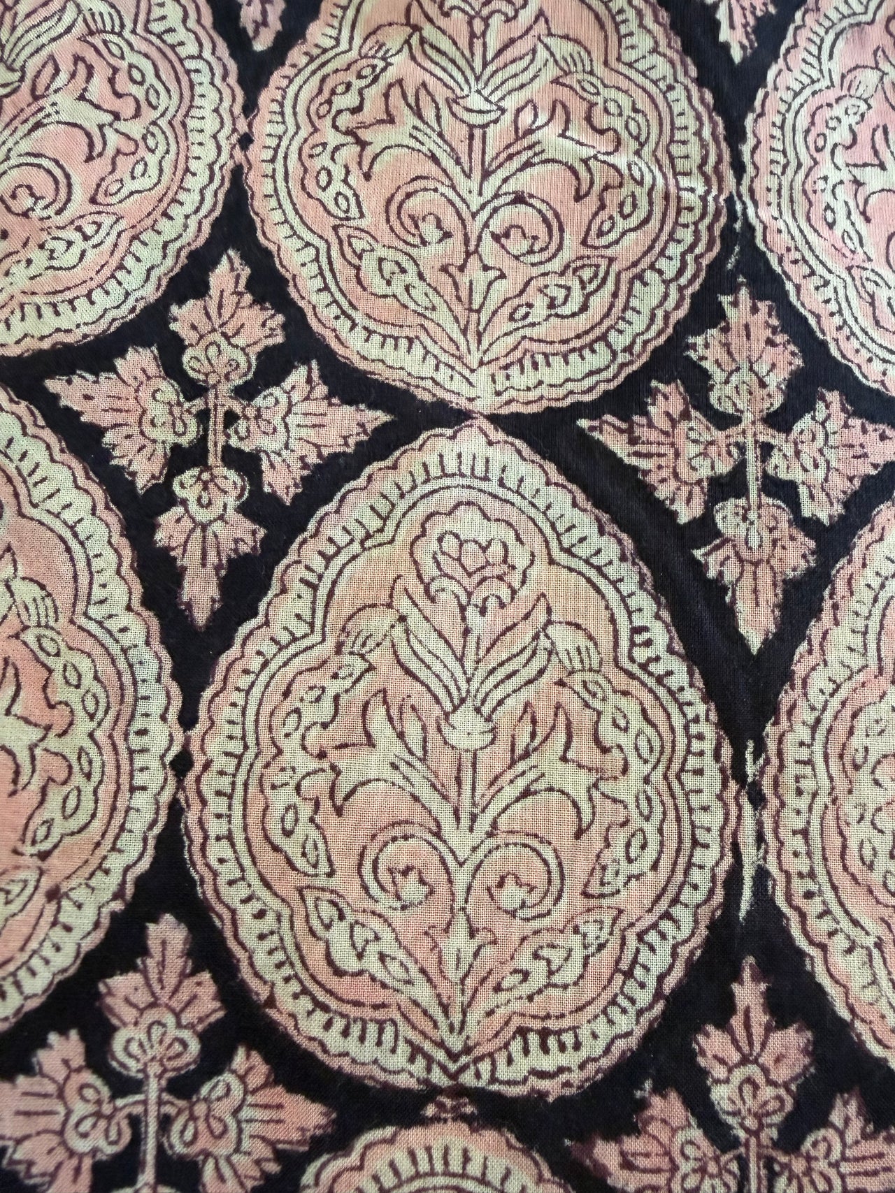 Block Print Cotton Fabric - Black & Pink Paisley