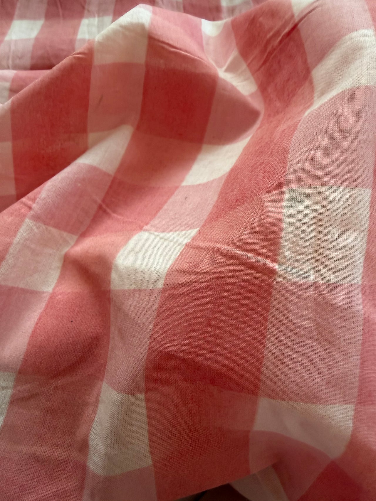 Block Print Cotton Fabric - Pink Check