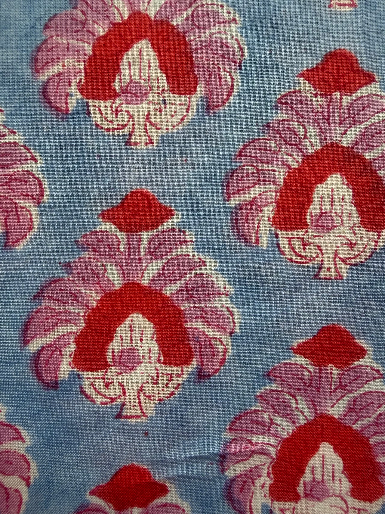 Block Print Cotton Fabric - Blue with Mauve