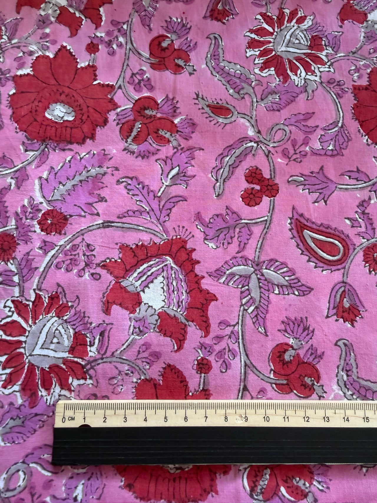 Block Print Cotton Fabric - Pink on Pink