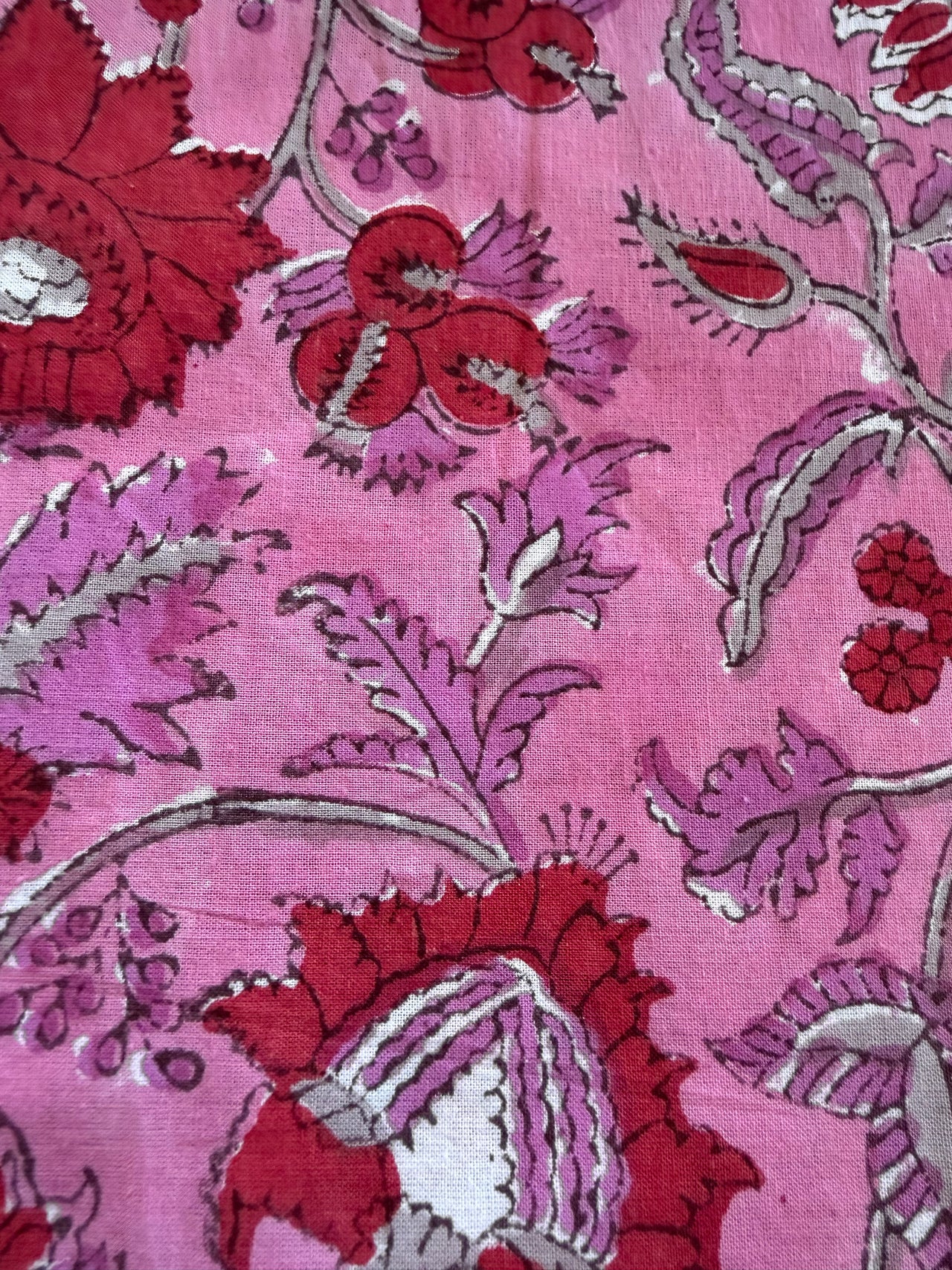 Block Print Cotton Fabric - Pink on Pink