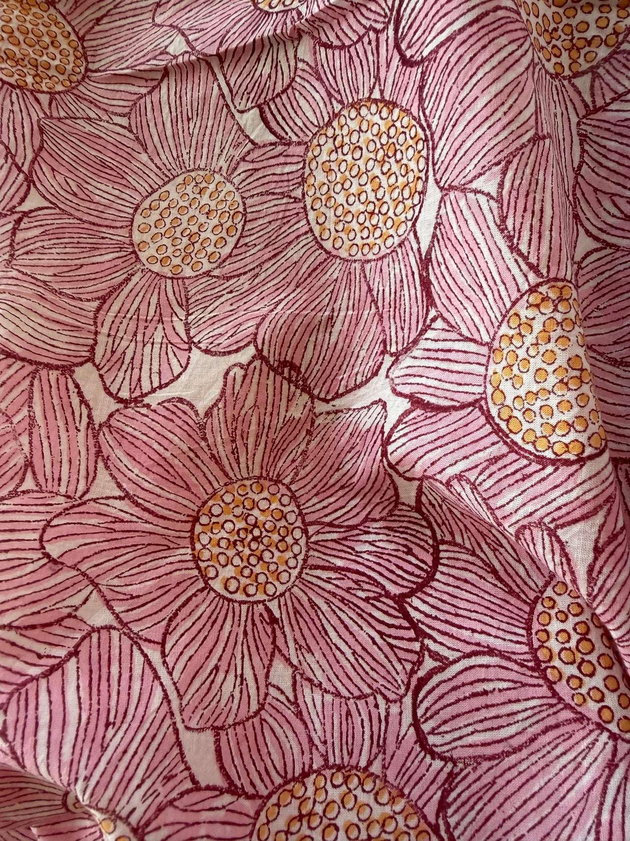 Block Print Cotton Fabric - Big Pink Floral