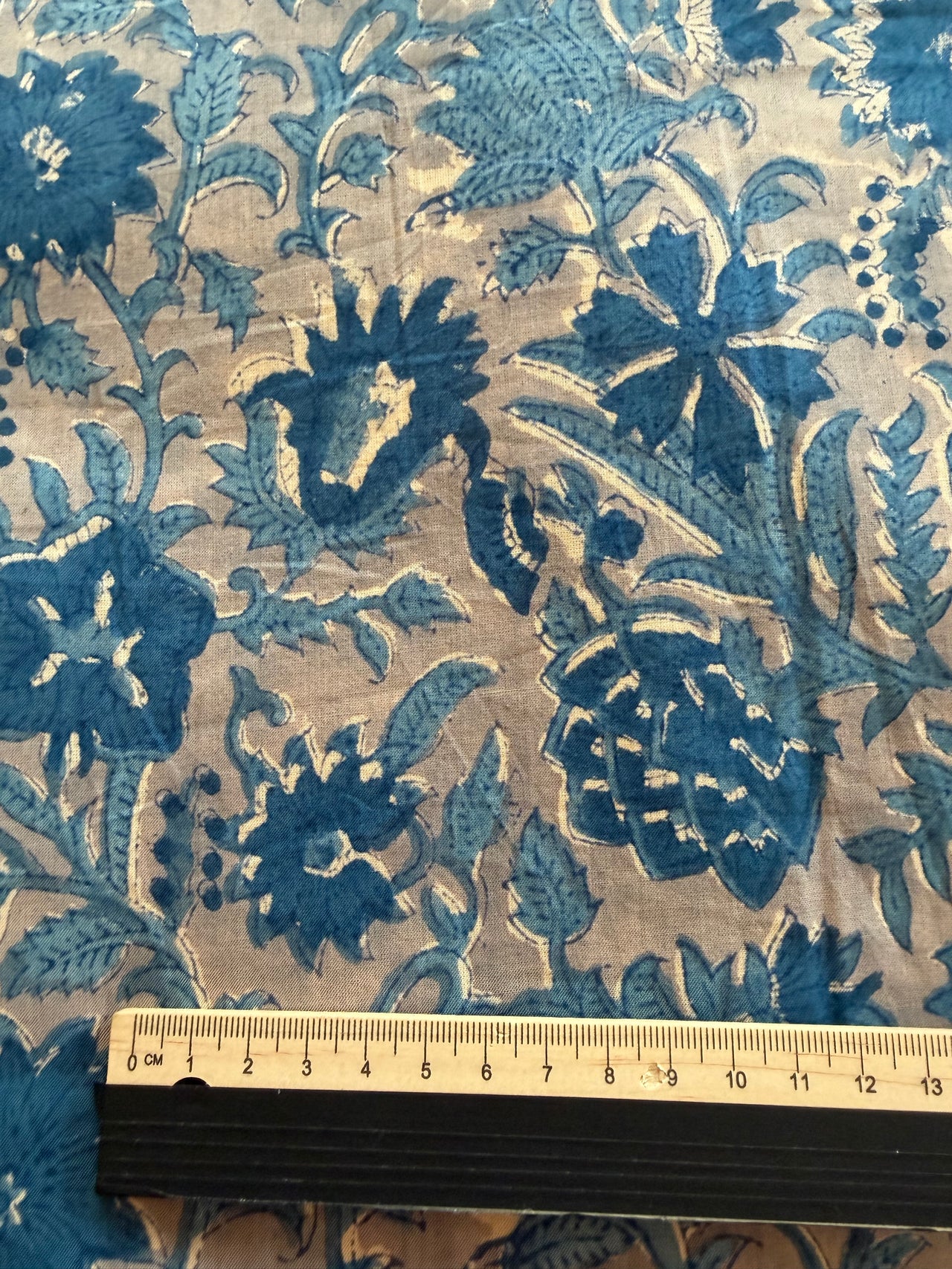 Block Print Cotton Fabric - Blue on Beige