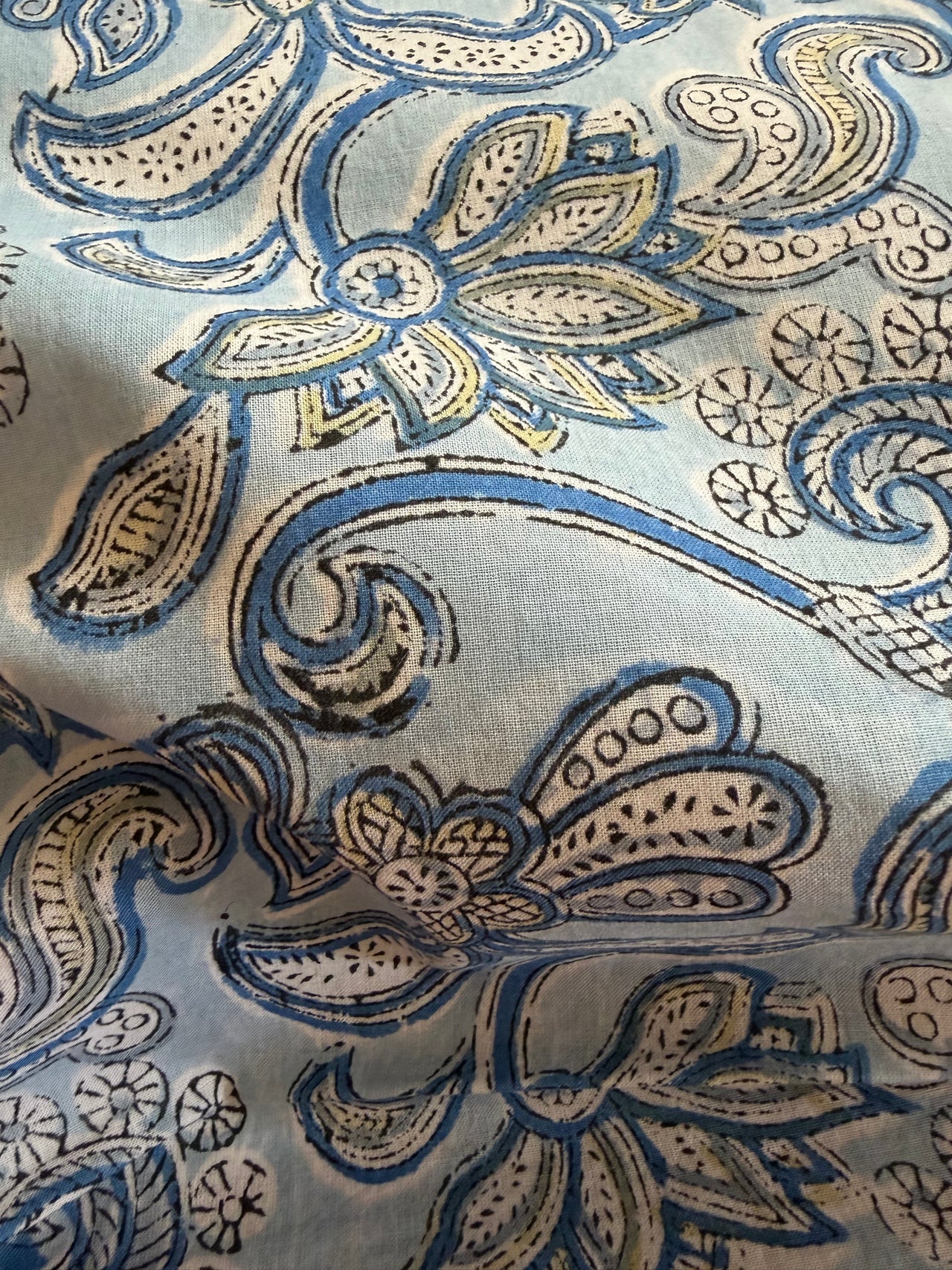 Block Print Cotton Fabric - Blue on Blue