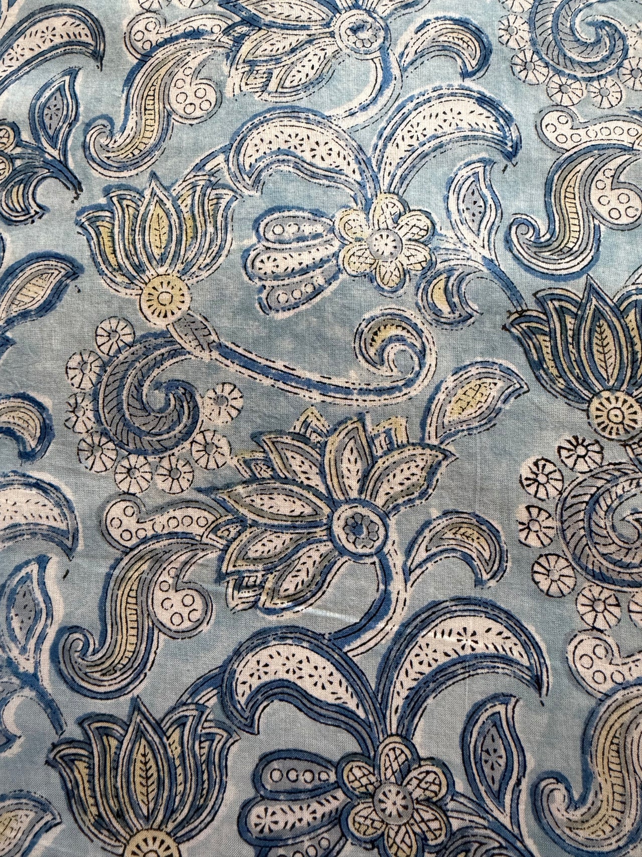 Block Print Cotton Fabric - Blue on Blue