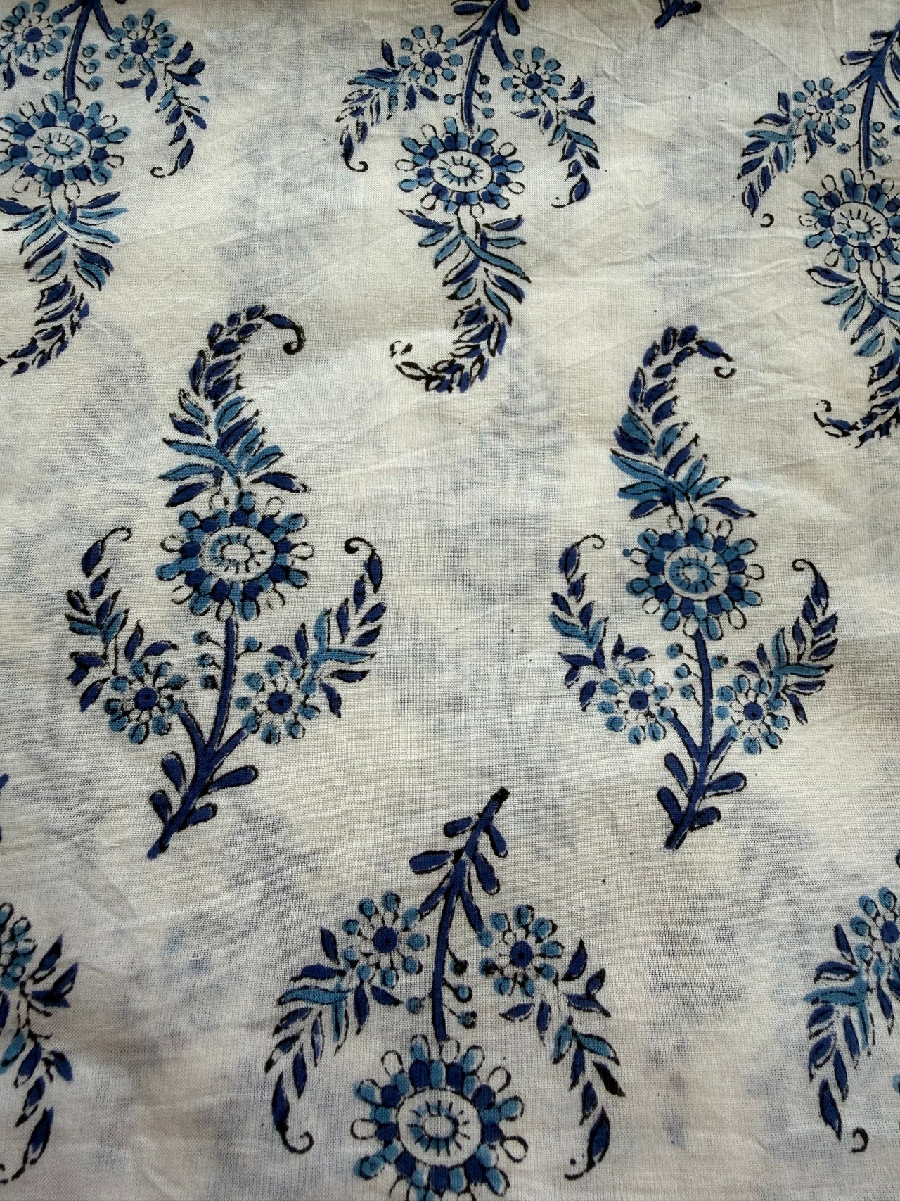 Block Print Cotton Fabric - Blue on White
