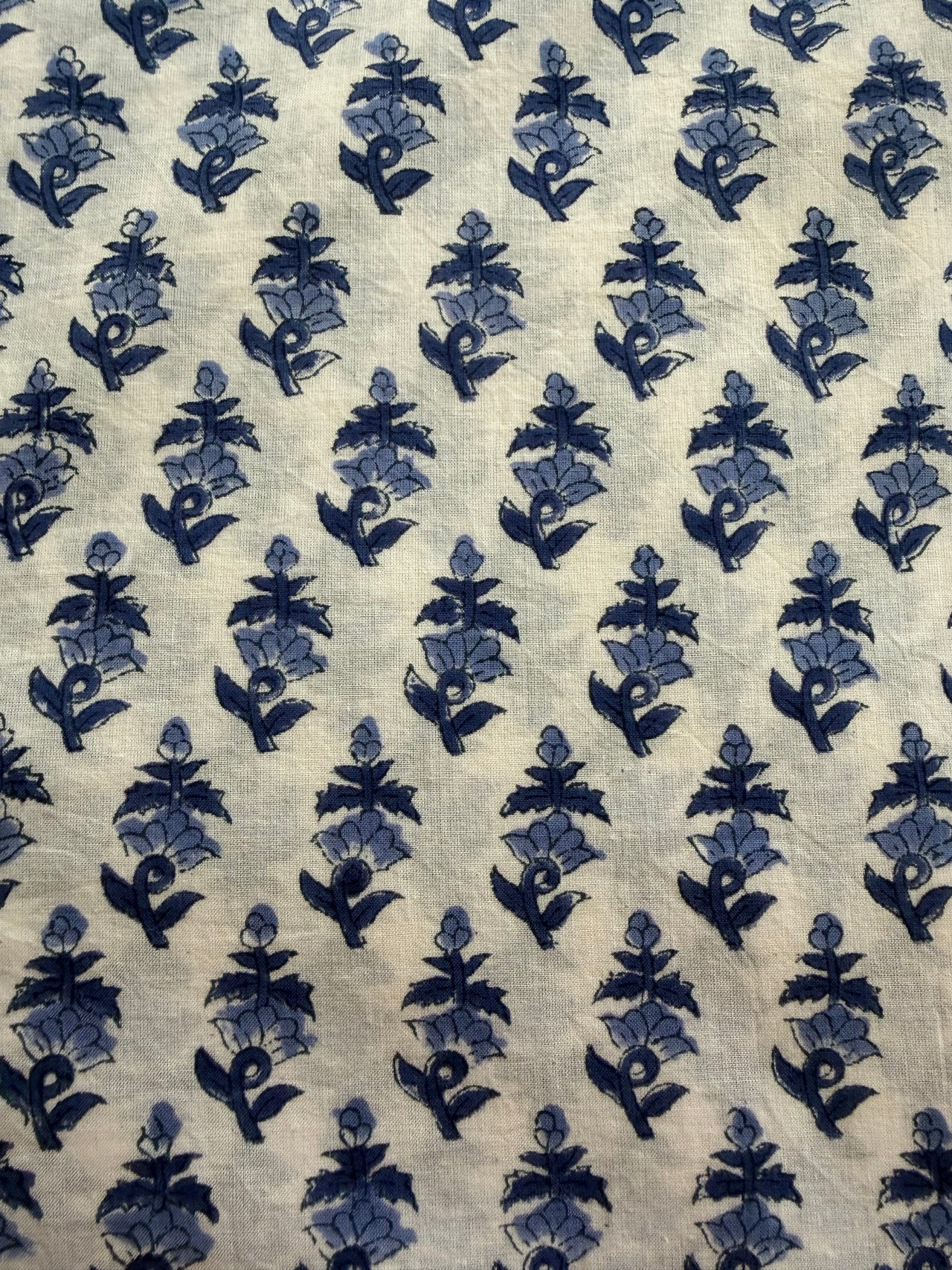 Block Print Cotton Fabric - Small Blue on White