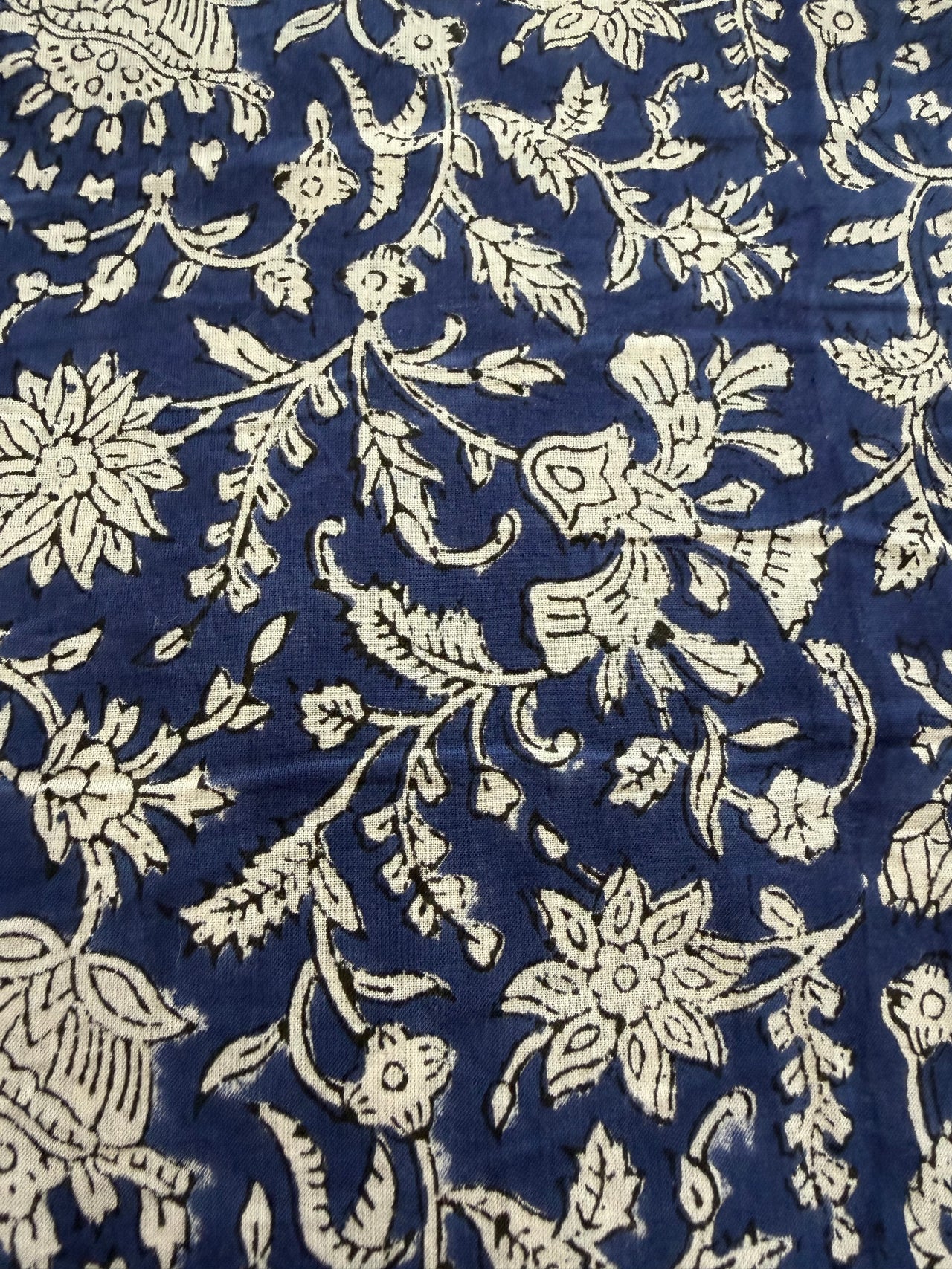 Block Print Cotton Fabric - White on Blue