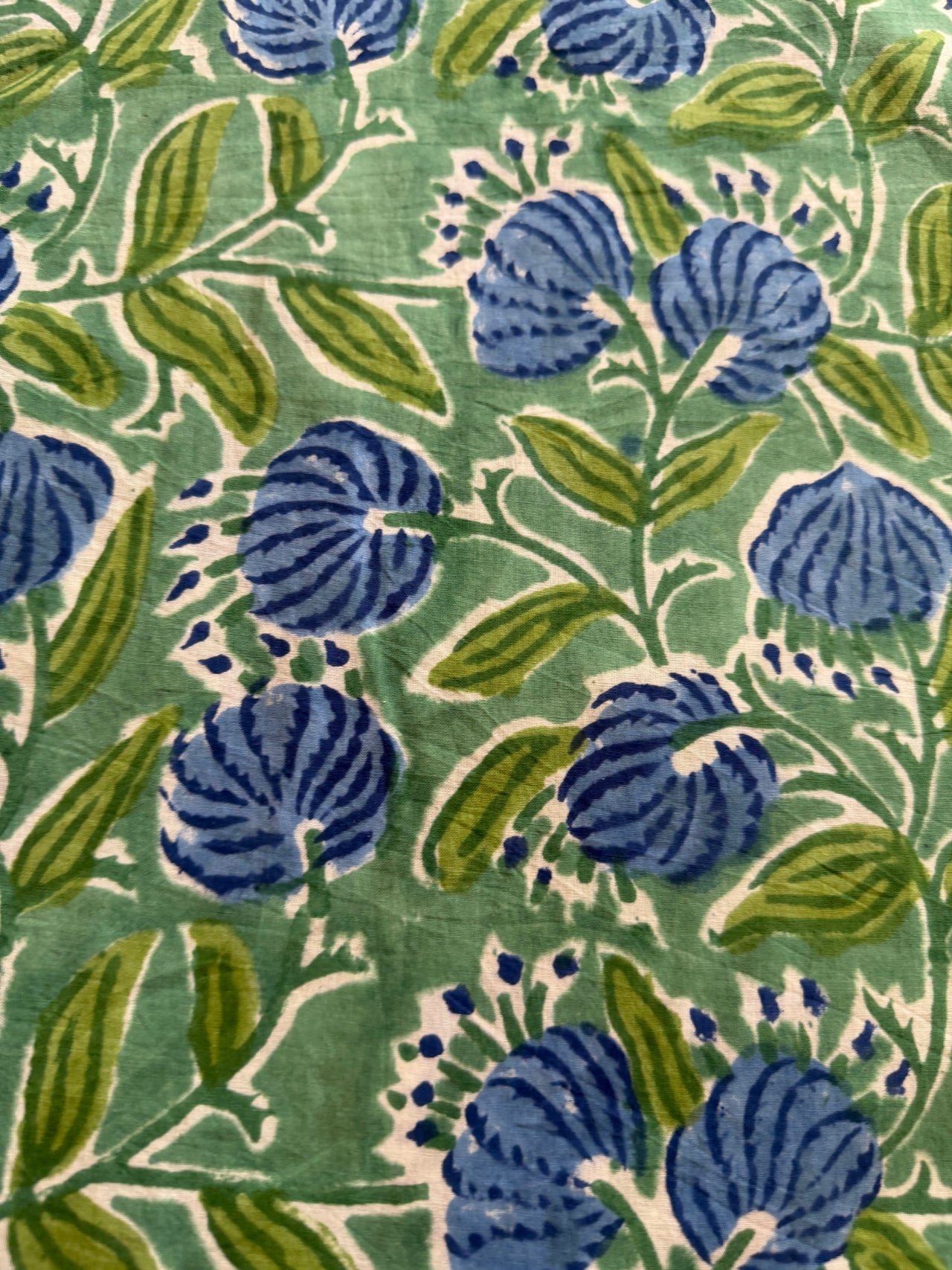 Block Print Cotton Fabric - Blue Green