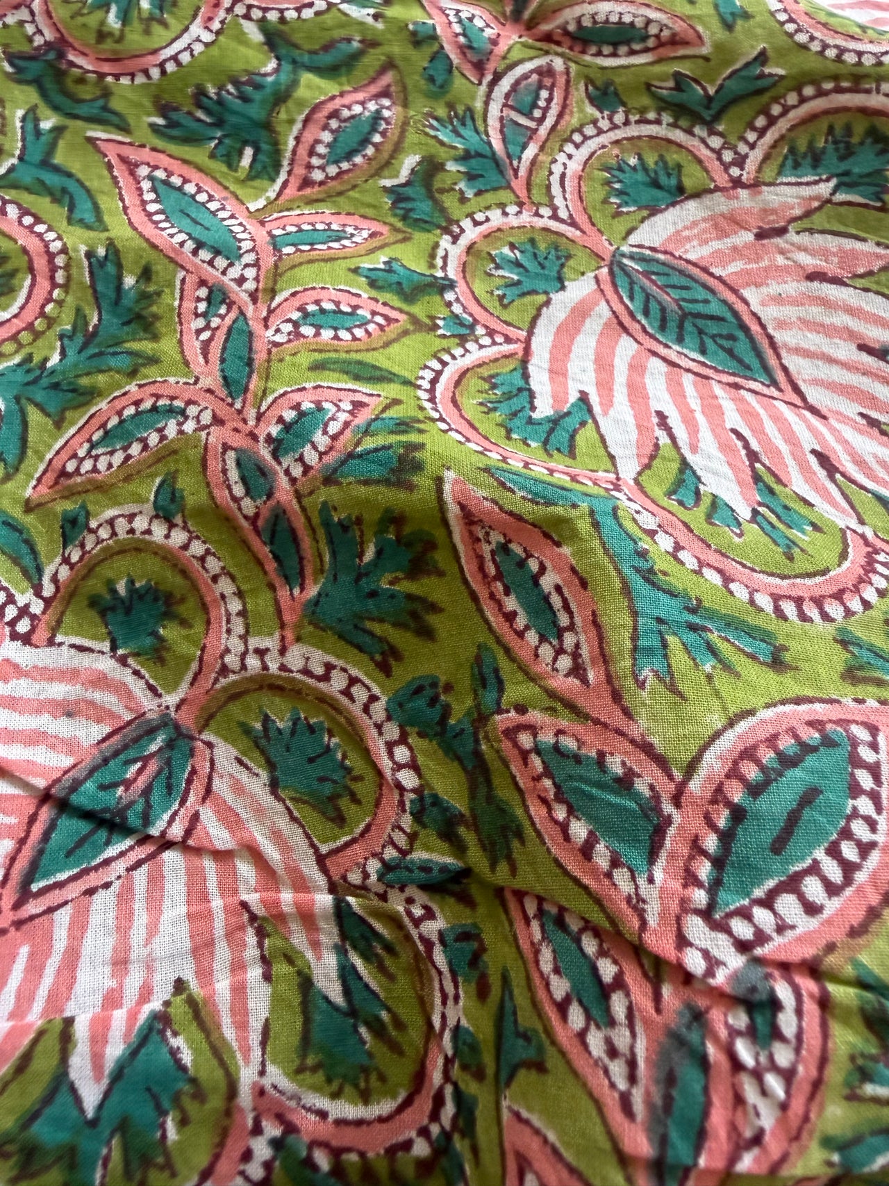Block Print Cotton Fabric - Pink Green