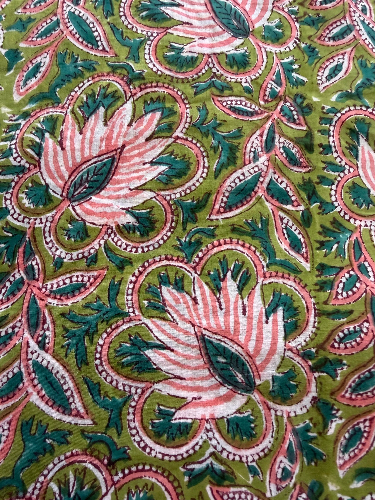 Block Print Cotton Fabric - Pink Green