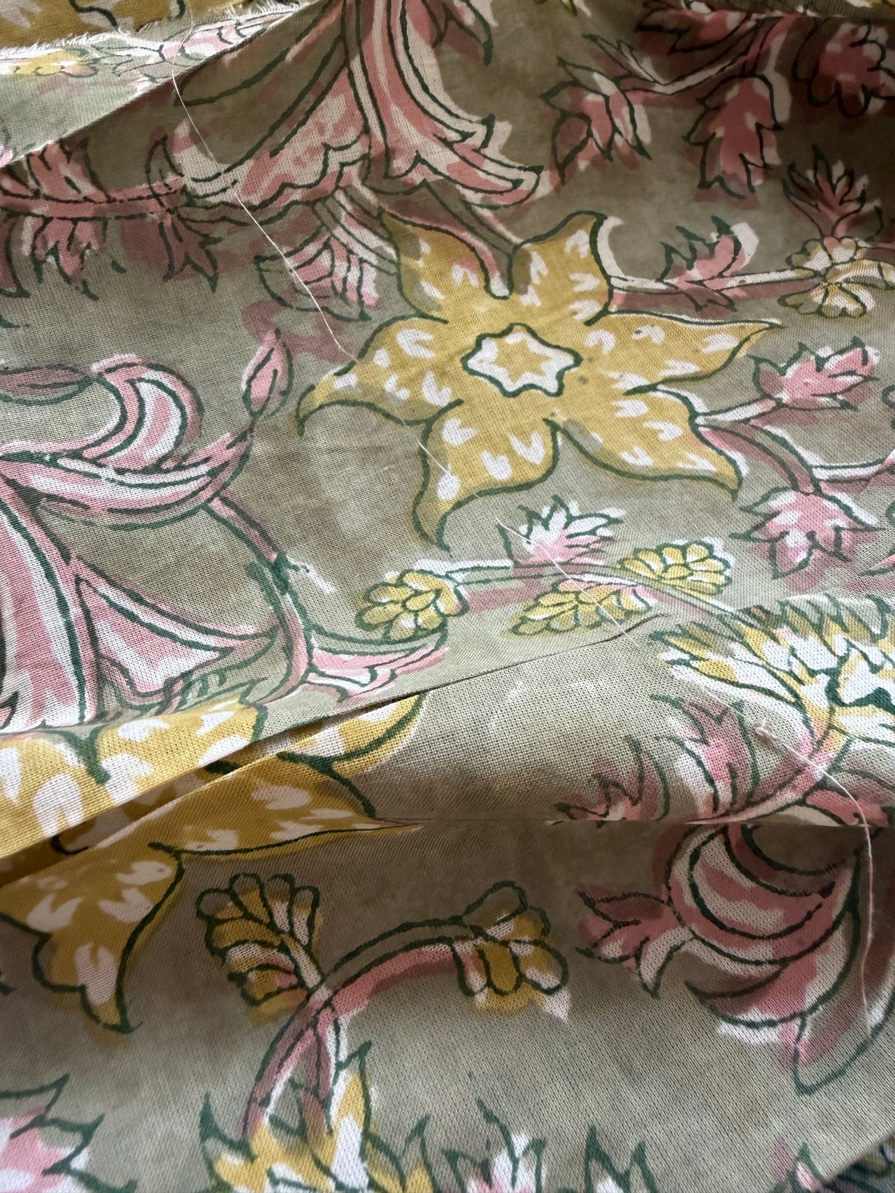 Block Print Cotton Fabric - Beige Floral