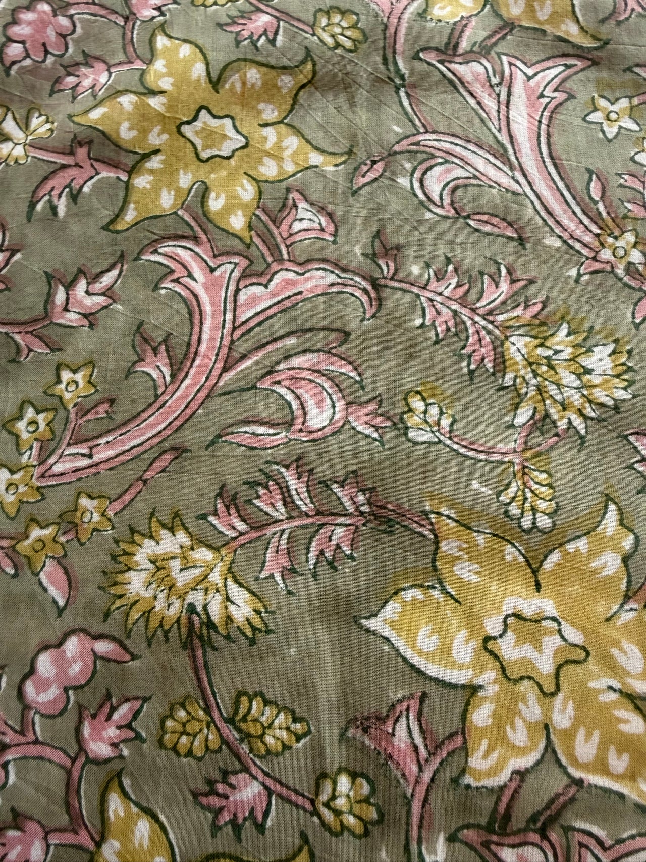 Block Print Cotton Fabric - Beige Floral