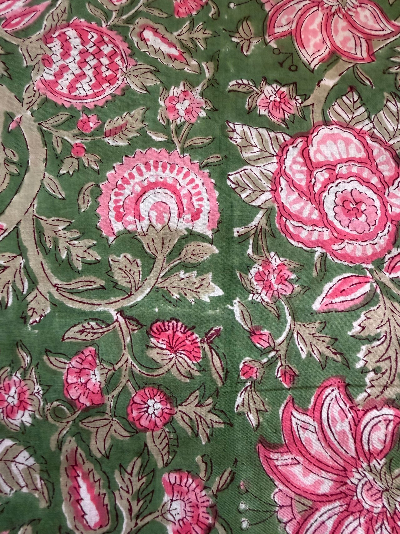 Block Print Cotton Fabric - Pink Green