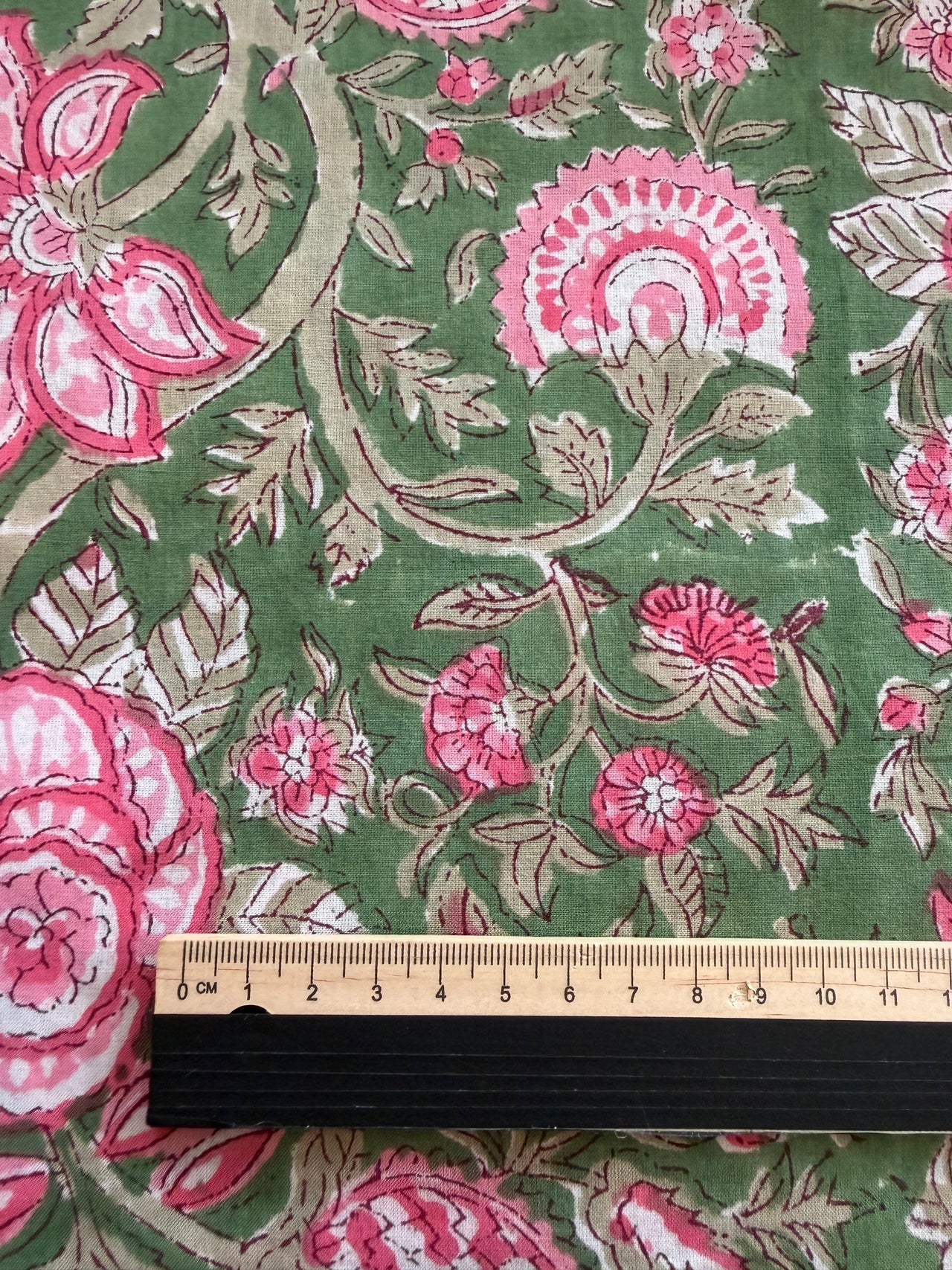 Block Print Cotton Fabric - Pink Green