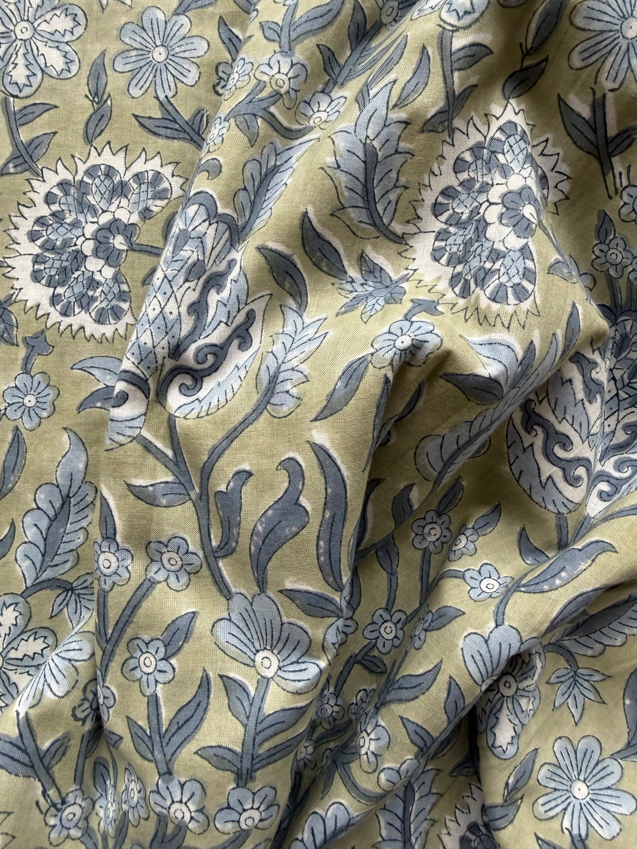 Block Print Cotton Fabric - Blue Green